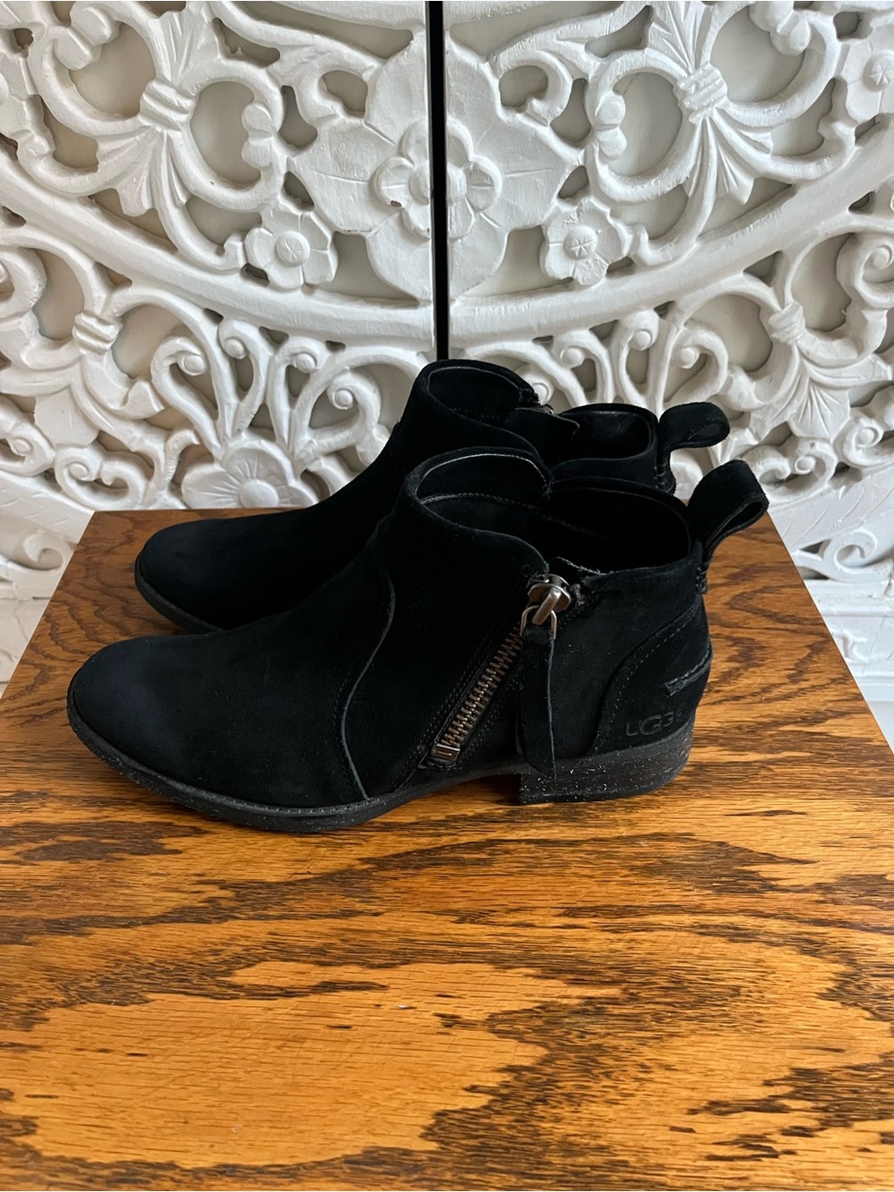 UGG Aureo Black Suede Side Zip Ankle Boots Women’s Size 8 - Picture 4 of 10